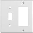 Leviton 80405-W 2-Gang 1-Toggle 1-Decora/GFCI Device Combination Wallplate, Standard Size, Thermoset, Device Mount, White