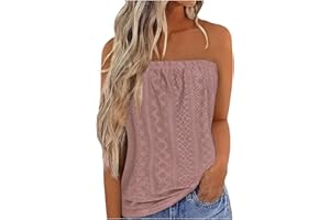 KIMLOOG Womens Tube Tops Strapless Bandeau Tank Tops Summer Casual Floral Shirts Smocked Ruffled Backless Sleeveless Blouses