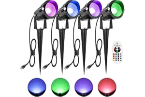 ZUCKEO 10W Christmas Spotlights Outdoor Spot Lights for Yard, LED RGB Color Changing Landscape Lighting Plug in, 120V Waterproof Remote Control Spotlight for House Garden Halloween Decoration(4Pack)