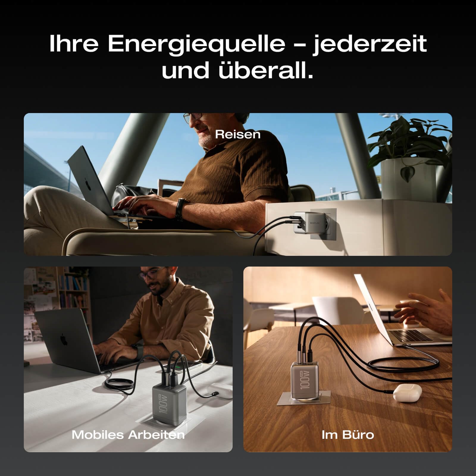 EcoFlow Rapid Pro Ladegerät, 100W USB C Ladegerät, 3 Ports Netzteil, GaN Charger Schnellladegerät, kompatibel mit iPhone 17 Serie, Galaxy S25 Serie, MacBook, iPad und mehr 6