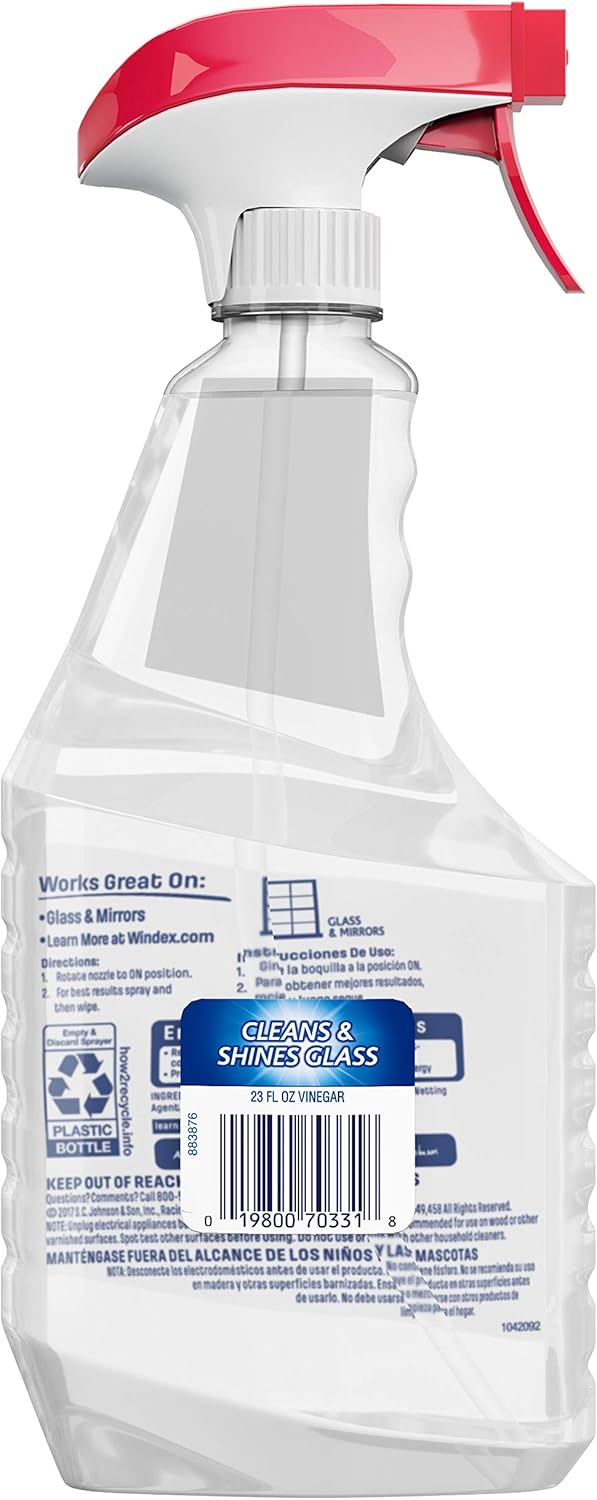 Windex Vinegar Glass and Window Cleaner Spray Bottle, Bottle Made from 100% Recycled Plastic, 23 fl oz: Health & Personal Care