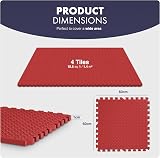 KAYMAN Gym Floor Nonslip Interlocking EVA Mats 60x60cm Red 4 Pack 15.5 sq ft view 2