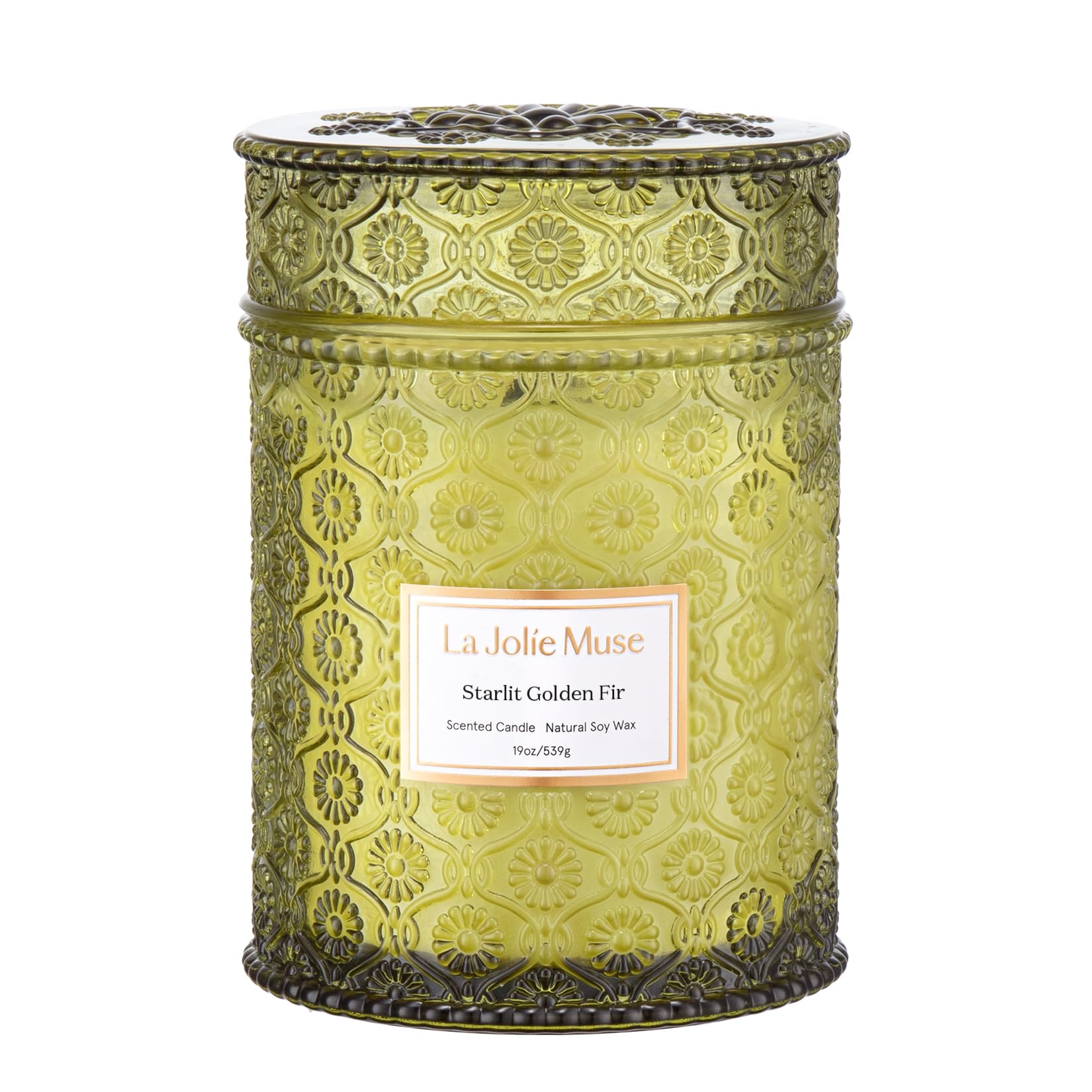 LA Jolie Muse Starlit Golden Fir Scented Candle, Christmas Candles for Home Scented, Holiday Candle Gifts for Women & Men, Large Wood Wicked Candles, 90 Hours Long Burning Time, 19oz