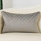 Avigers 12 x 20 Inch Grey Gold Striped Geometric Lines Embroidery Velvet Cushion Case Luxury Modern Lumbar Throw Pillow Cover Decorative Pillow for Couch Living Room Bedroom Car 30 x 50cm