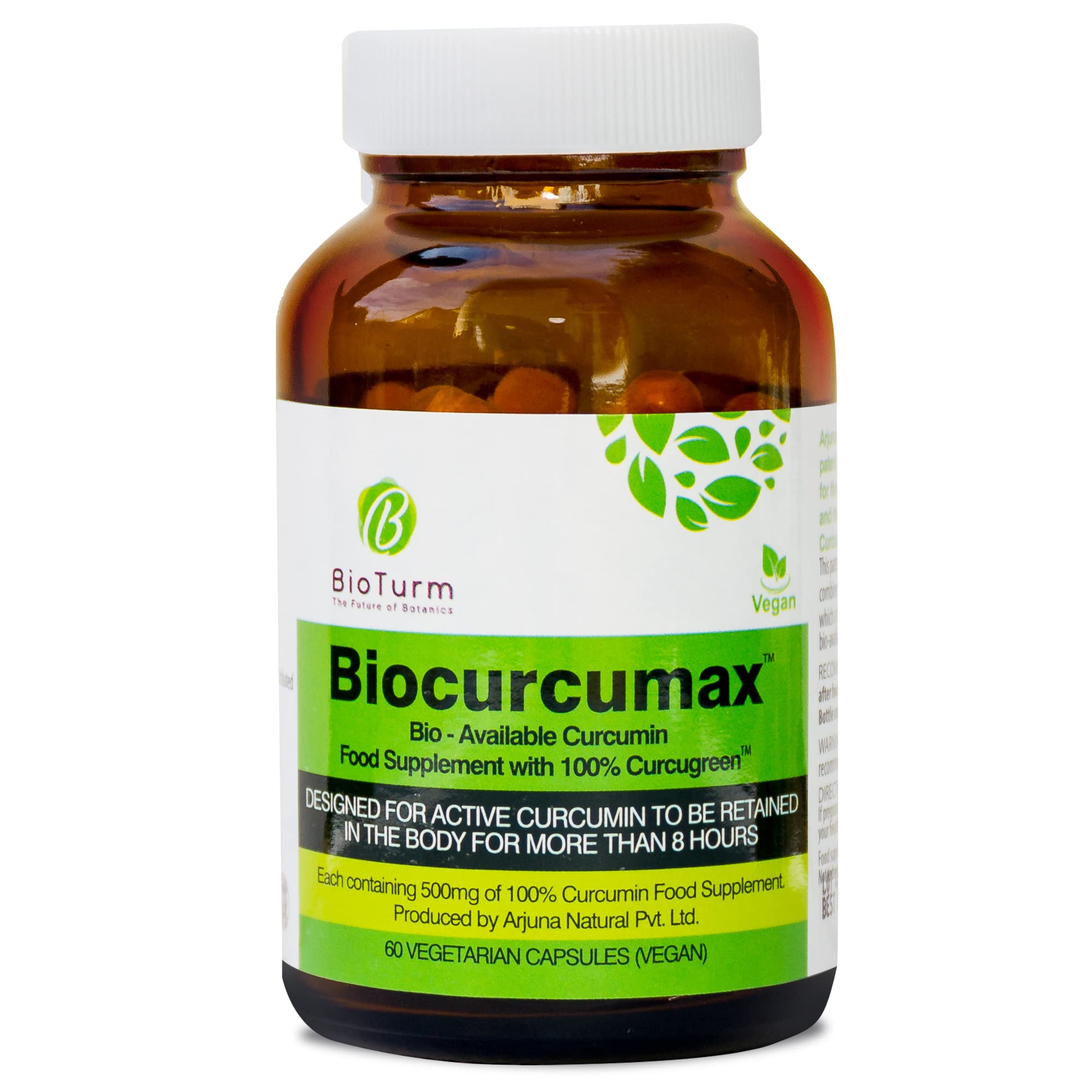 BioTurm - Biocurcumax BCM-95 Curcugreen, Turmeric Curcumin, Highly-Bioavailable Turmeric Powder Capsules for Holistic Health, Pure BCM-95 Vegan Turmeric Capsules, 500 Mg