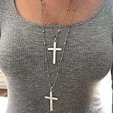 Boho Layered Cross Pendant Necklace Long Vintage Christian Necklaces Chain for Women and Men(Gold)