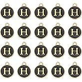 MECCANIXITY 36pcs Pendants Letter Charm Initial Charm Double Sided Enamel Alphabet H for DIY Necklace Bracelet Earrings Jewelry Making Gold & Black