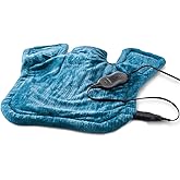 Sunbeam XL Renue Contoured Heating Pad, 25" x 25", For Neck & Shoulder Pain Relief with Auto Shut Off, Moist Heating Option, Machine-Washable, Gifts For Mom & Wife, Lakeshore Blue
