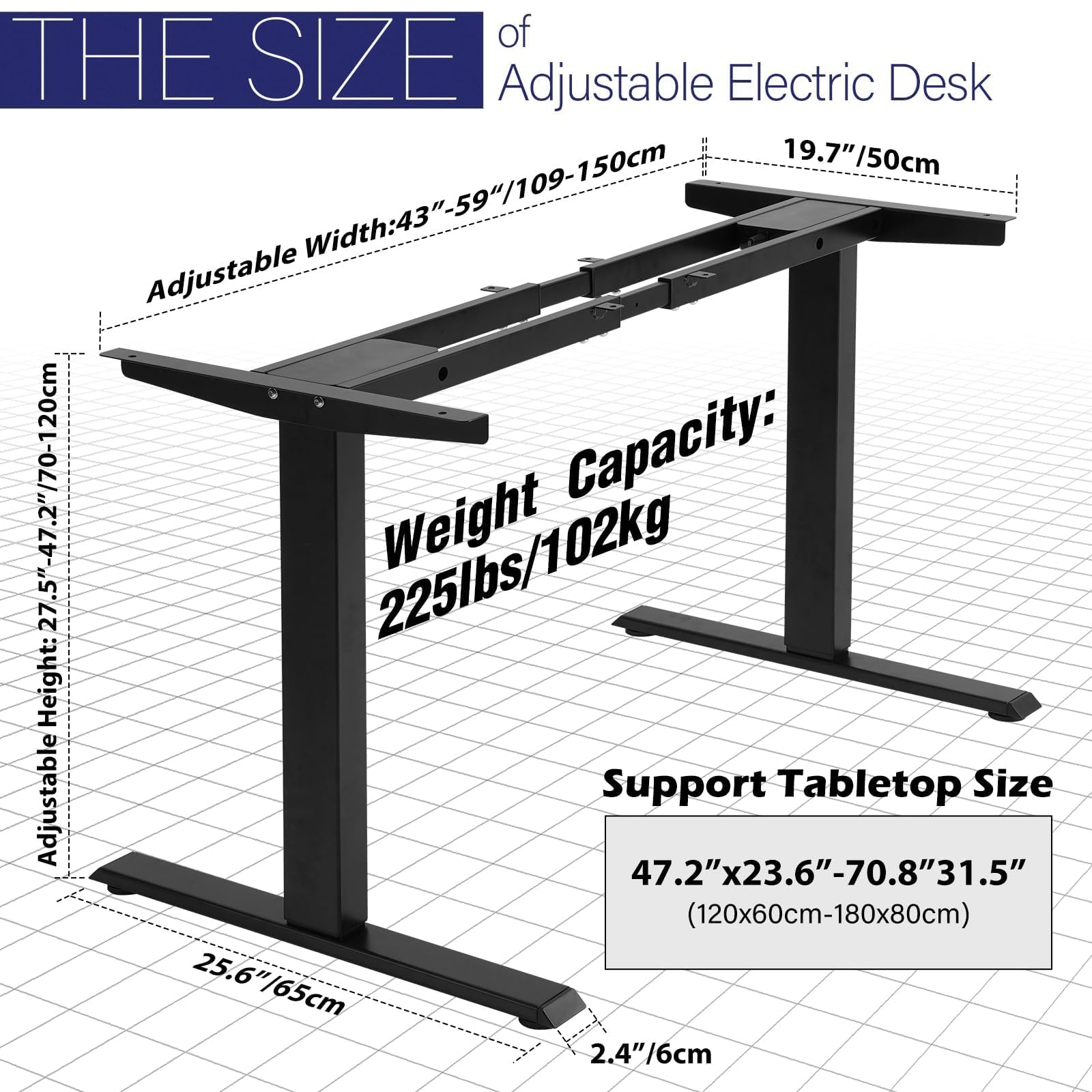 TOPSKY Dual Motor Electric Adjustable Standing for up to 70.8”x31.5” Table Tops, 225 lbs Weight Capacity, Computer Desk for Home and Office (Black Frame only)