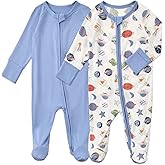 Aablexema Baby Footed Coverall Pajamas with Mittens Rayon from Bamboo 2pcs Newborn Infant 2-way Zipper Outfit