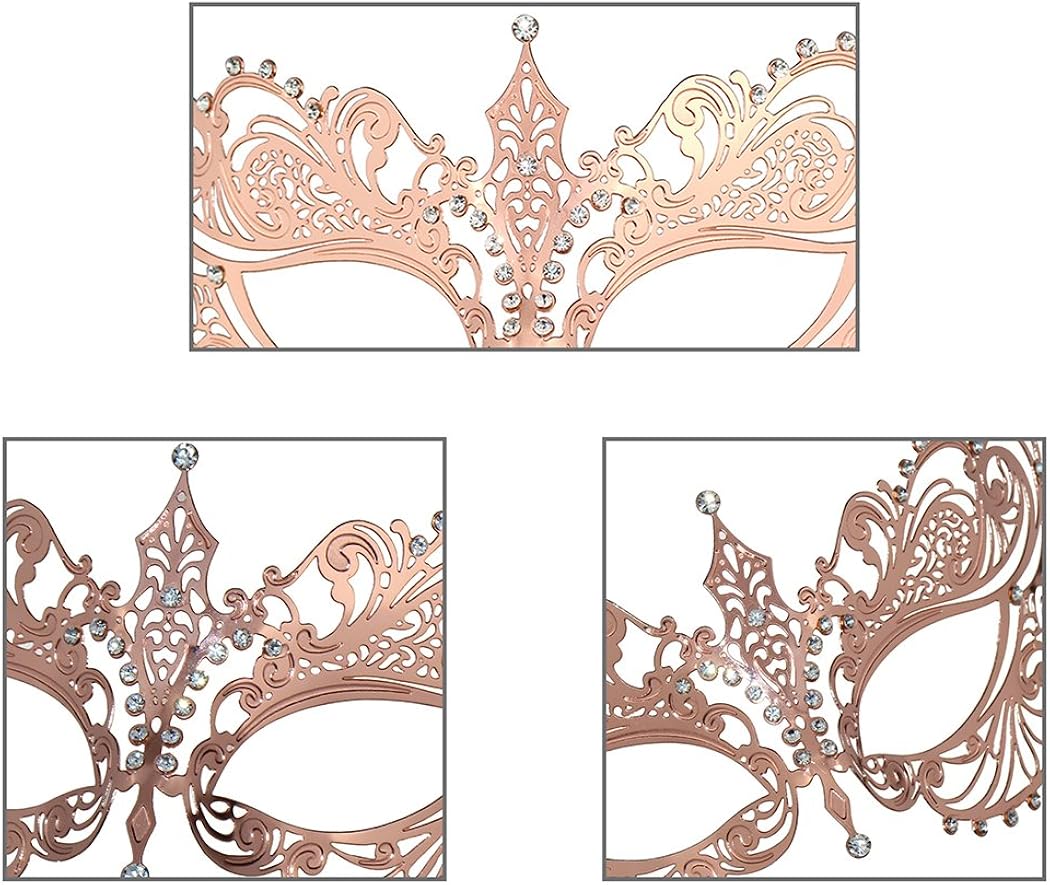 Coddsmz Laser Cut Metal Women's Masquerade Mask Mardi Gras Mask, 1-rose Gold - Image 5