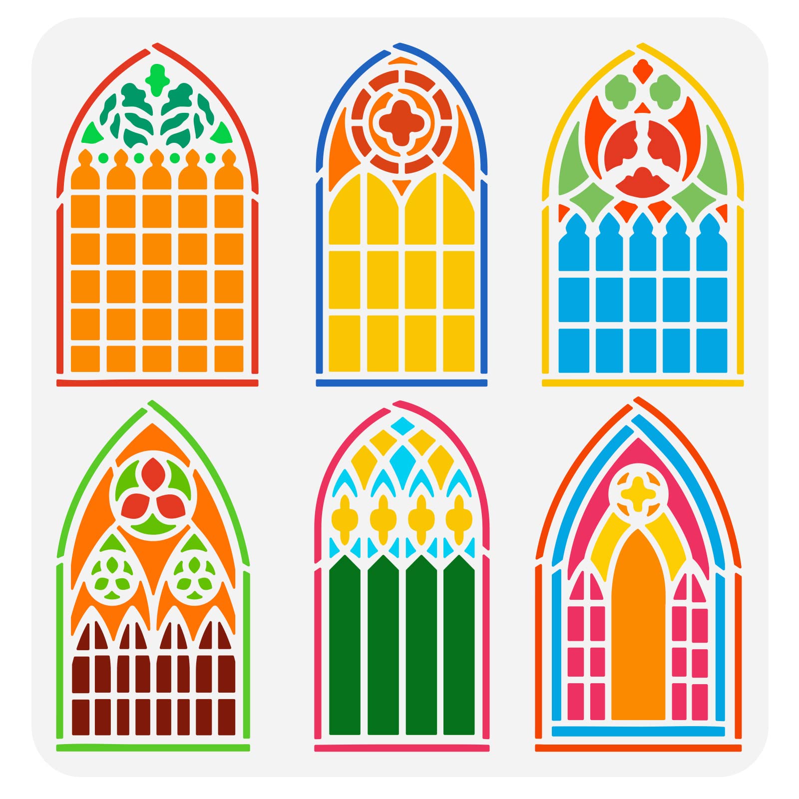 FINGERINSPIRE Doors and Windows Stencil 30x30cm Vintage Arch Stencil Plastic 6 Styles Door Window Patterns Stencil Reusable Create DIY Crafts and Decor for Painting on Wood Fabric Walls