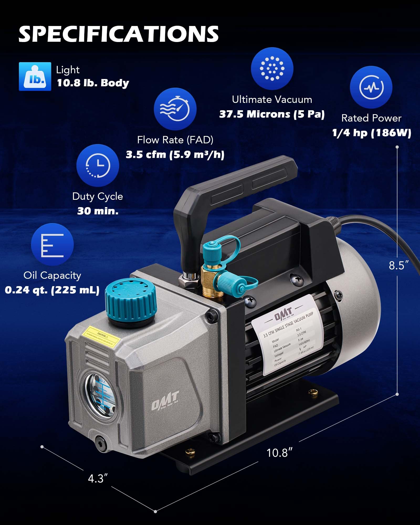 Orion Motor Tech AC Vacuum Pump And Gauge Set, 1/4 Hp 3.5 Cfm Vacuum