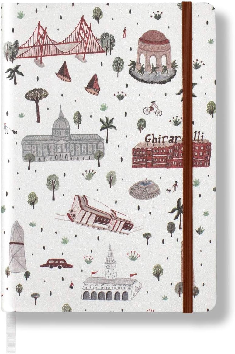 Minimalism Art, Premium Hard Cover Notebook Journal, Squared Grid Page, 234 Numbered Pages, Gusseted Pocket, Ribbon Bookmark, Extra Thick Ink-Proof Paper 120gsm, A5 5.8" x 8.3" (Medium, San Francisco)