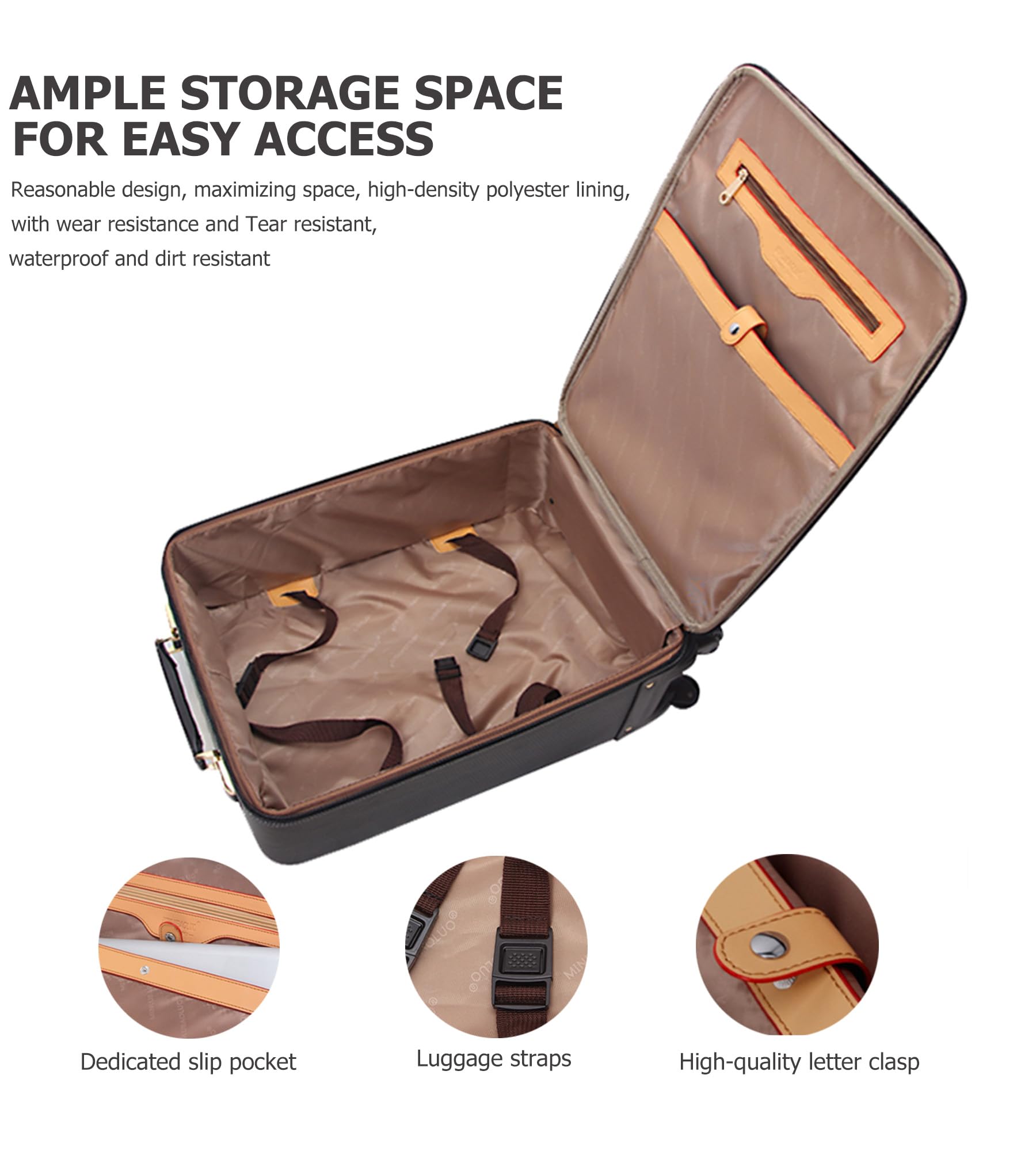 feilario Business Spinner Wheels Luggage PVC Leather Waterproof Carry-On Suitcase Aluminum Alloy Handle Soft Shell Luggage with TSA Lock (Brown, 20in)