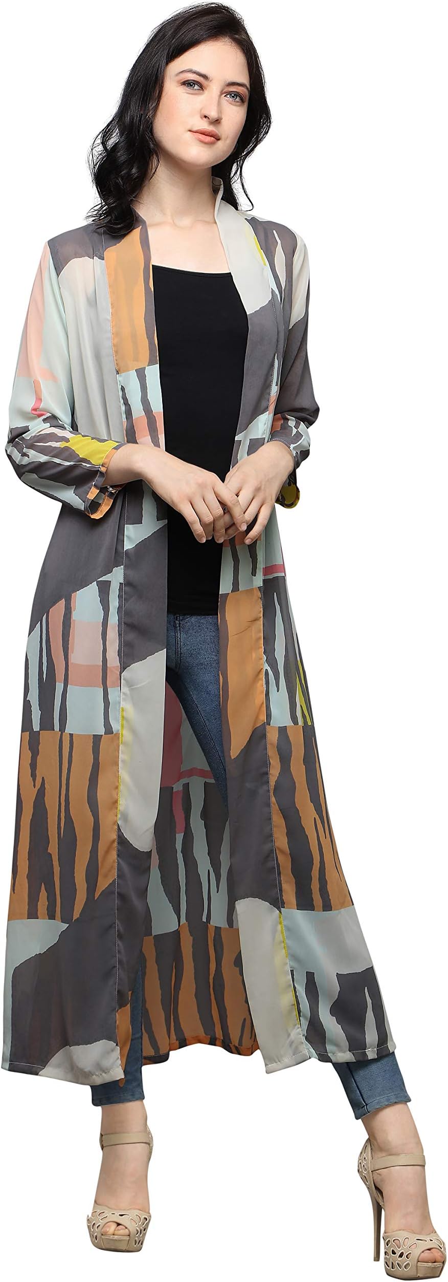 Serein Women's Shrug (Multicolor Printed Chiffon Shrug/Jacket with 3/4th Sleeve)
