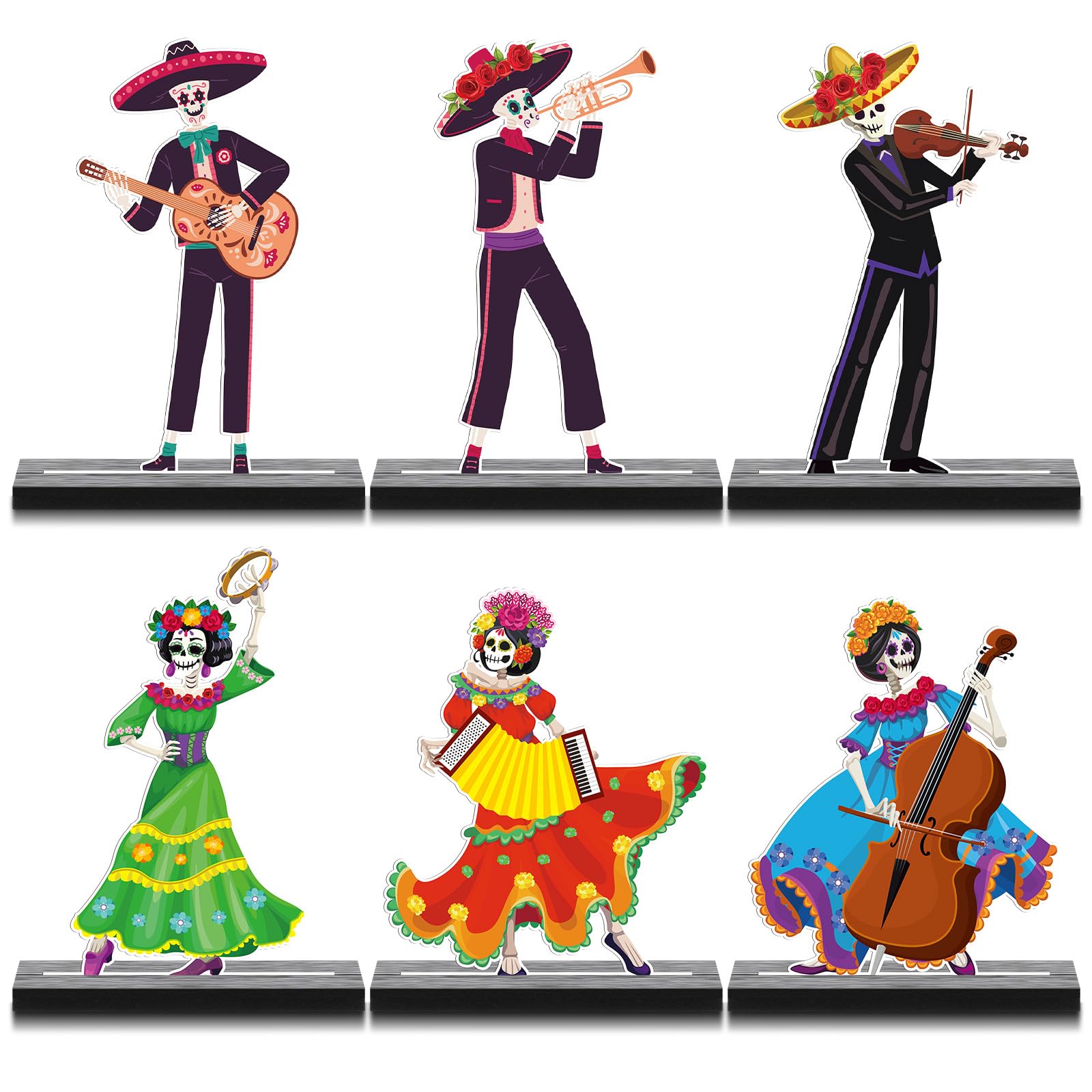Roowest 6 Pcs Day of The Dead Table Decorations Mexican Dia De Los ...