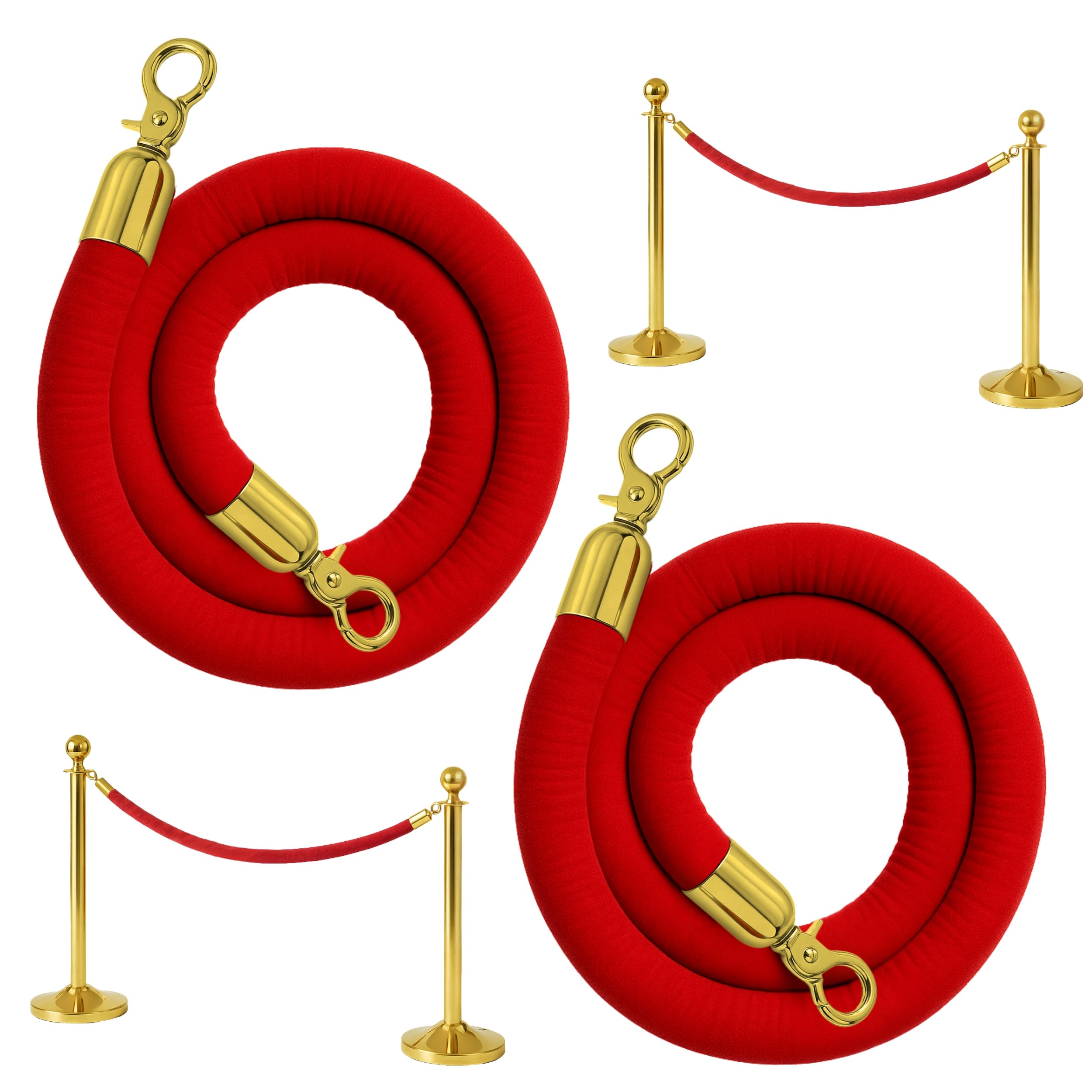 Photo 1 of 2 PCS Red Velvet Rope 5 Foot with Gold Hooks – Premium Stanchion Rope for Events and Crowd Control – Durable VIP Barrier for Queue Management and Decorative Use