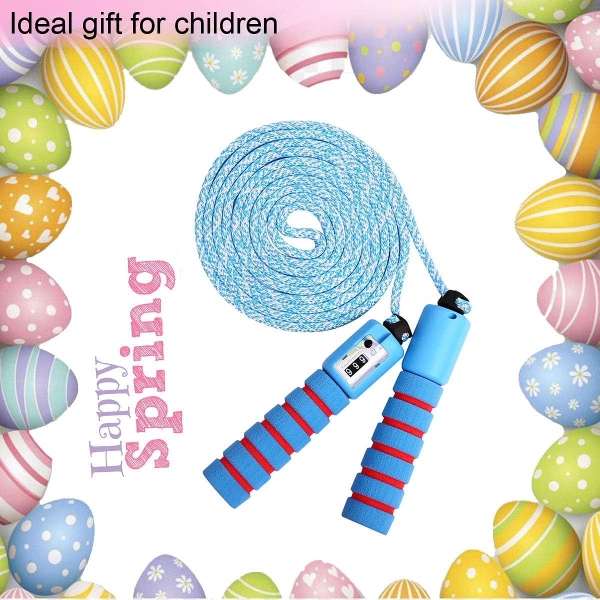KONVINIT Skipping Rope for Children,Jump Rope Kids Adjustable with Counter and Comfortable Anti-Slip Handles Gifts for Boys and Girls Blue - Image 3