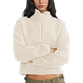 Hixiaohe Womens Cropped Fleece Sweatshirts Casual Half Zip Long Sleeve Fuzzy Winter Warm Pullover Sherpa Jackets with Pockets