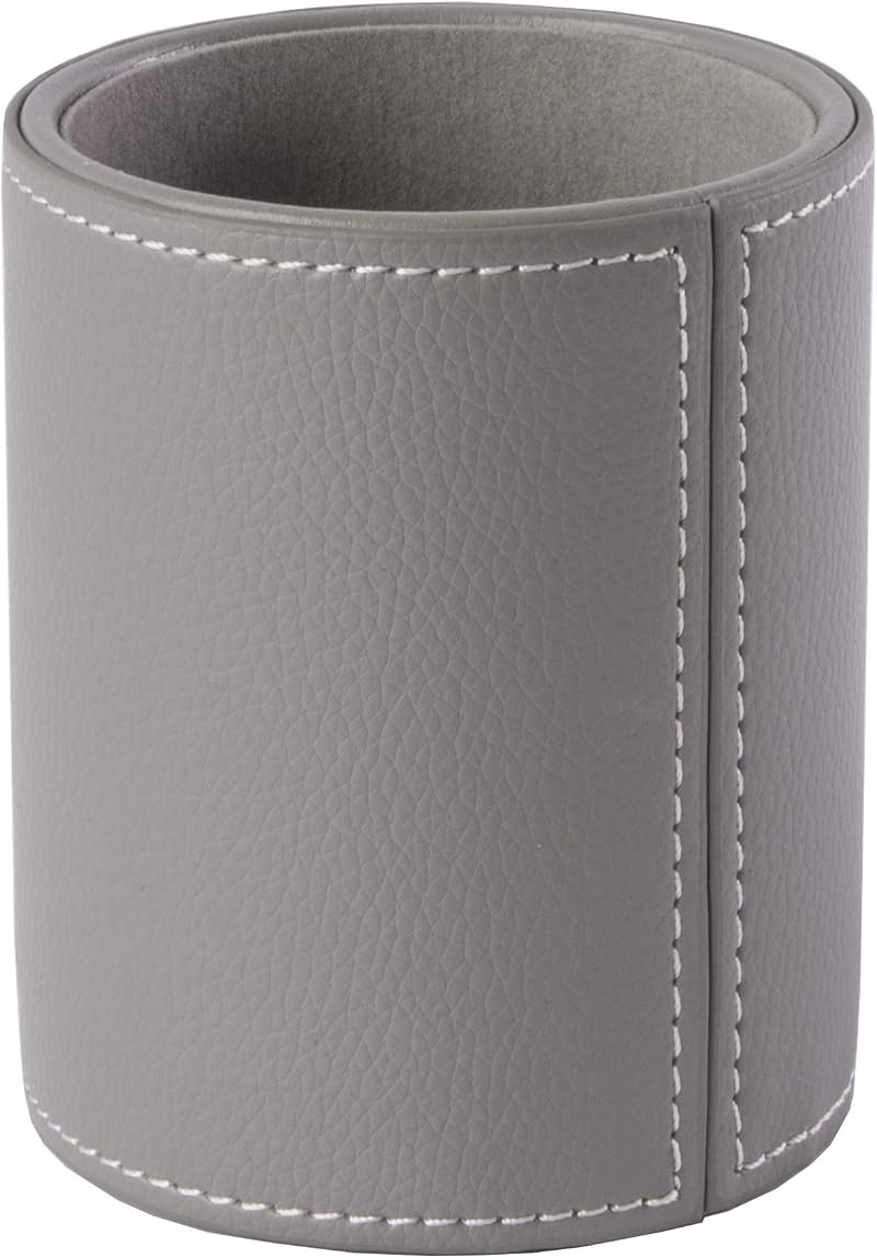 Osco Faux Leather Pen Pot Desk Organizer Grey 10.5 cm H x 8.7 cm Dia