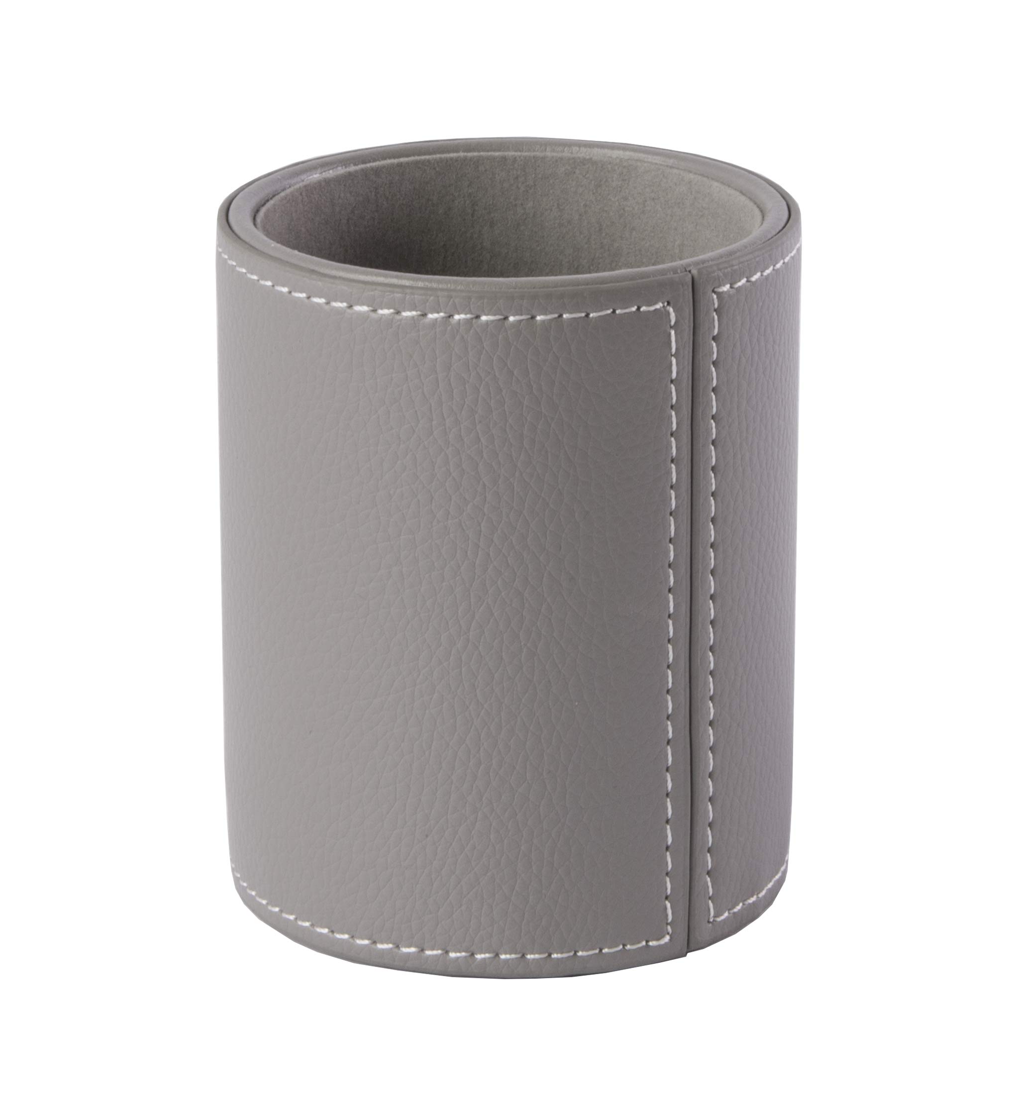 Osco Faux Leather Pen Pot, Desk Pencil Holder with Wipe-Clean Finish, Compact Round Desk Organizer for Pens, Pencils & Brushes, 10.5cm H x 8.7cm Dia, Grey
