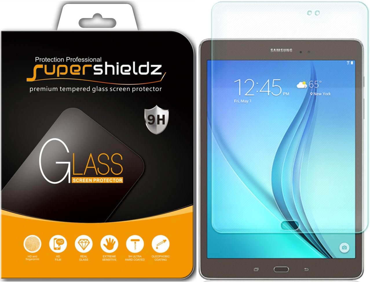 Galaxy Tab A 9.7 Tempered Glass Screen Protector, Supershieldz Samsung Galaxy Tab A 9.7 Screen Protector Ballistics Glass 0.3mm 9H Hardness Featuring Anti-Scratch, Anti-Fingerprint, Bubble Free -Crystal Clear [1-Pack]- Retail Packaging