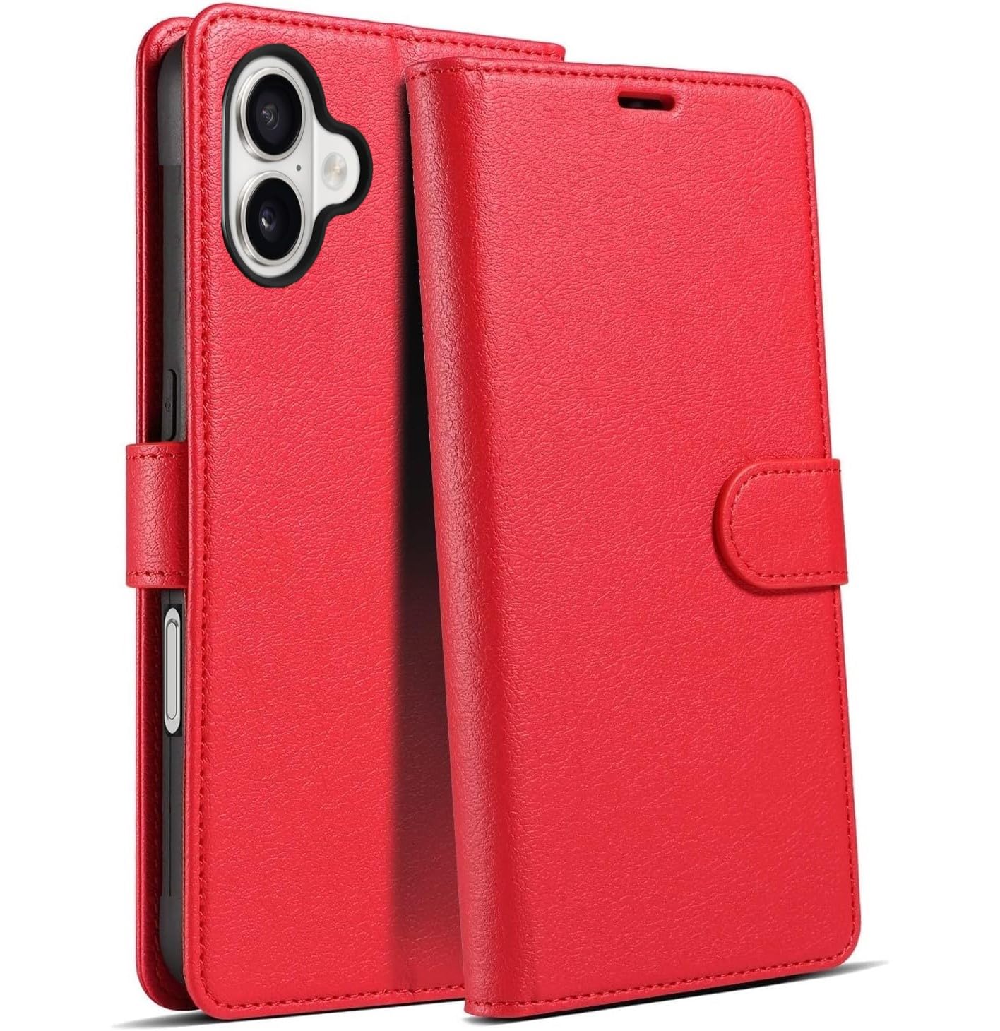 NWNK13 For iPhone 16 Plus (6.7") Case Leather Wallet Book Flip Stand View Phone Cover with Card Holder Slots Compatible with iPhone 16+ Red — image 1