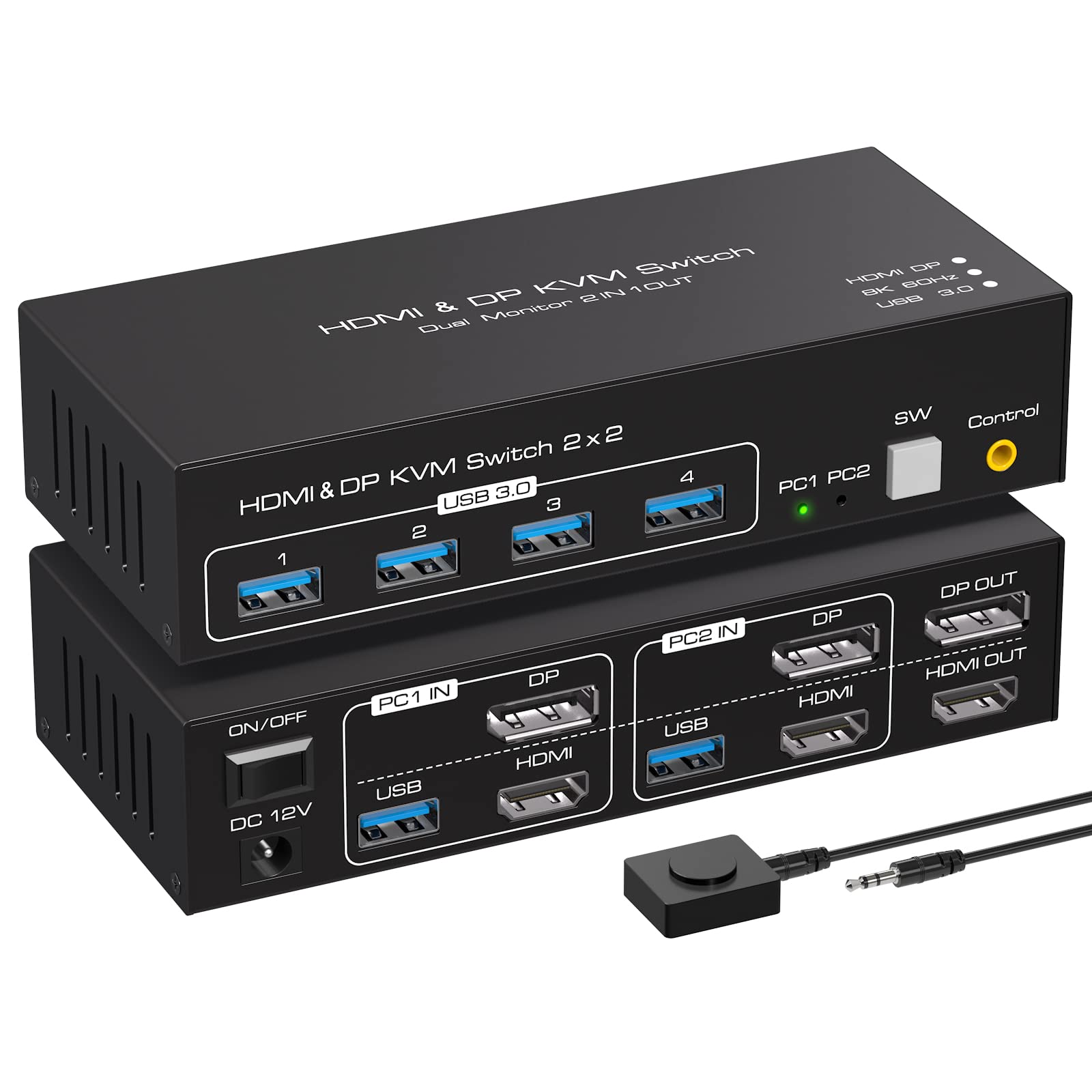 8K@60Hz HDMI+Displayport KVM Switch 2 Monitors 2