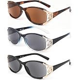 JM Full Lens Reading Sunglasses for Women, Oval Reader Sunglasses UV400 | Sunglasses with Readers Built-in,One Piece Nose Pads,Vintage,3 Packs