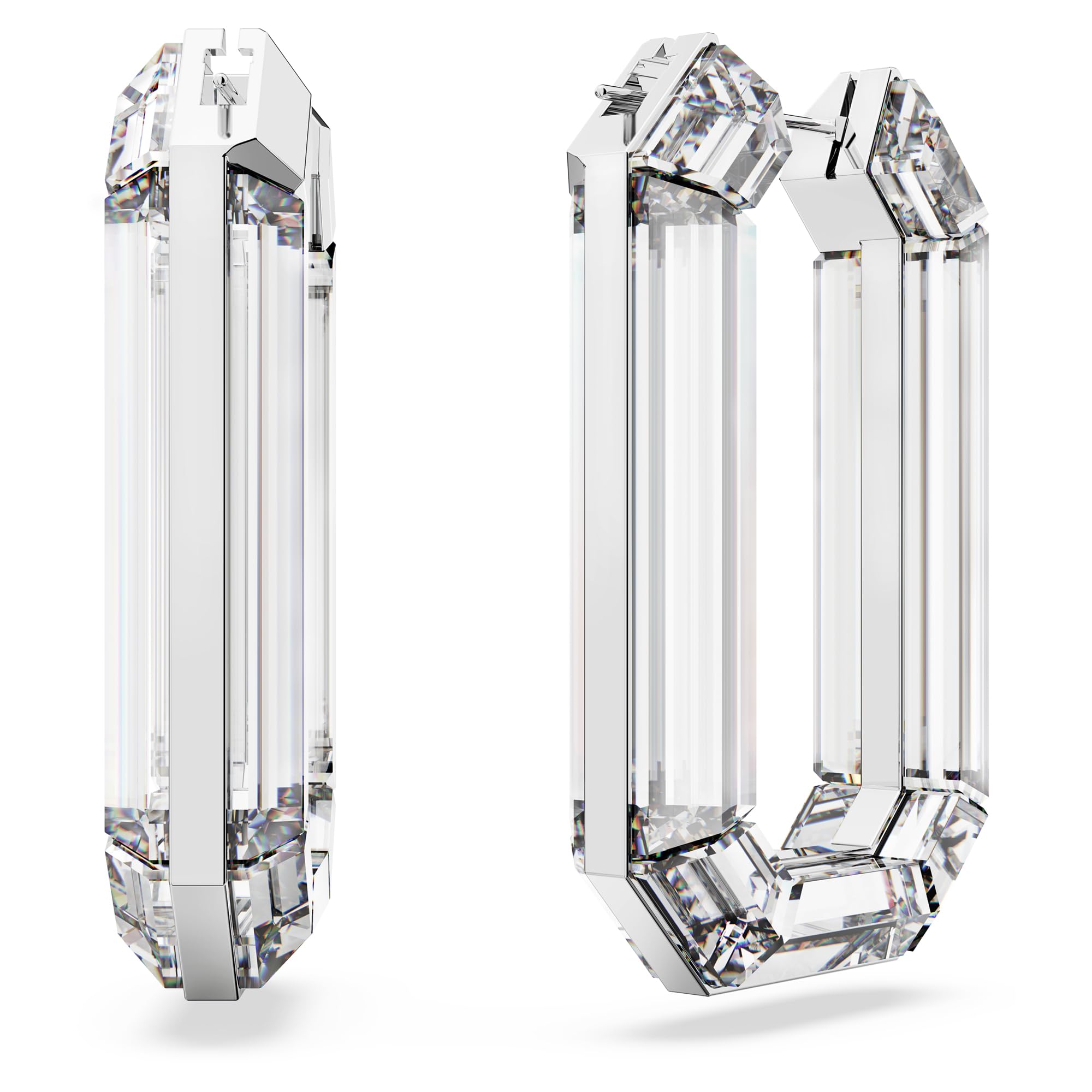 Swarovski Lucent Hoop Earrings, Statement, Octagon Shape, Clear
