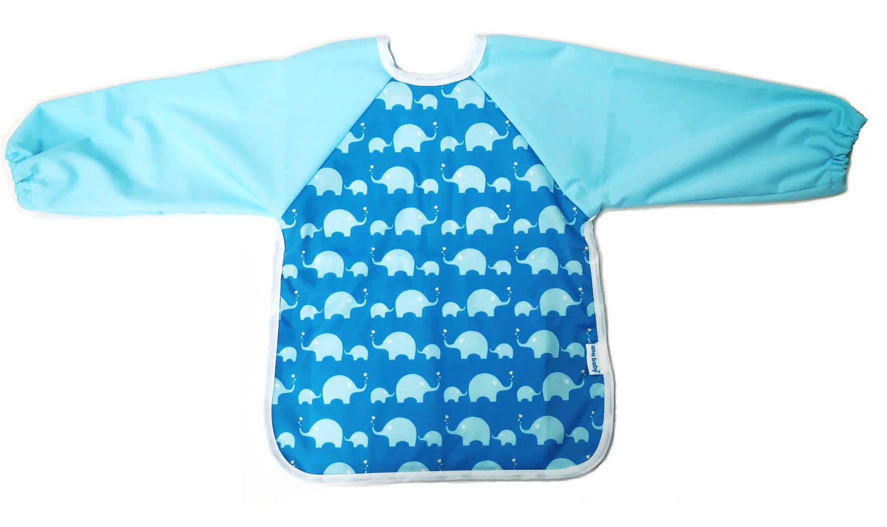 AnaBaby Premium Soft Long Sleeve Water Resistant Washable Baby Toddler Bib with Reversible Pocket, Perfect for Feeding and Messy Play (Blue Elephant)
