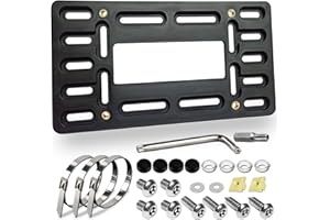 BGGTMO Front License Plate Bracket Holder - Front Bumper License Plate Mounting Kit, 2 Drill Holes Universal Car Tag Adapter with Anti Theft Stainless Steel Screw Bolt Caps