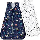david's kids Micro Fleece Baby Sleep Sack 6-12 Months, Soft Warm Baby Wearable Blankets with 2-Way Zipper, 2 Pack Comfy Sleeping Bags for Infant Newborn Boys Girls Neutral, Medium Size, Space Navy