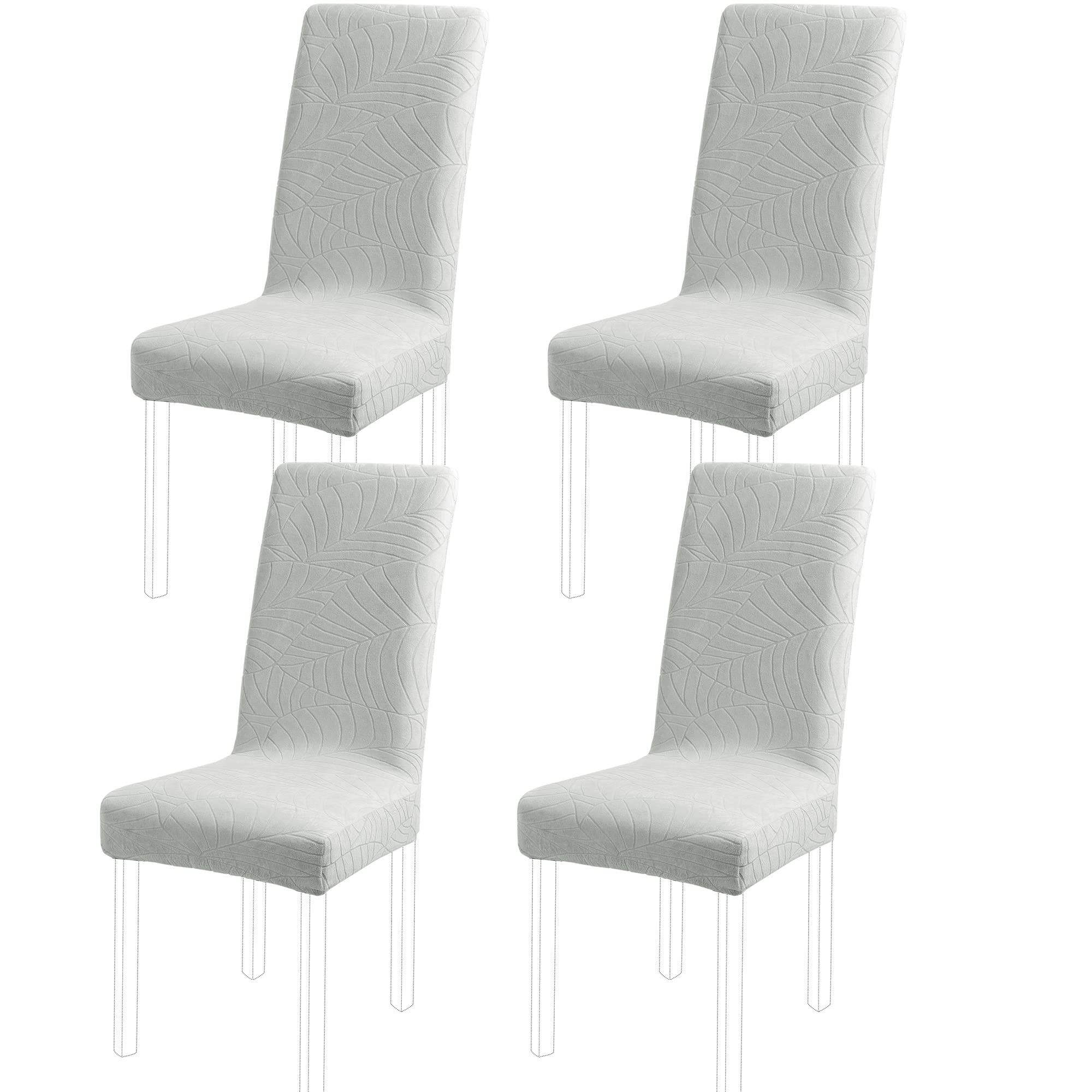 PiccoCasa Stretch Spandex Dining Chair Covers for Dining Chair 4 Pack, Removable Washable Chair Covers for Hotel Party Kitchen Wedding - Light Grey High Back Chair Seat Slipcovers