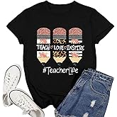 Ascrazy Womens Teacher Shirt Teach Love Inspire T-Shirt Teacher Life Tee Tops
