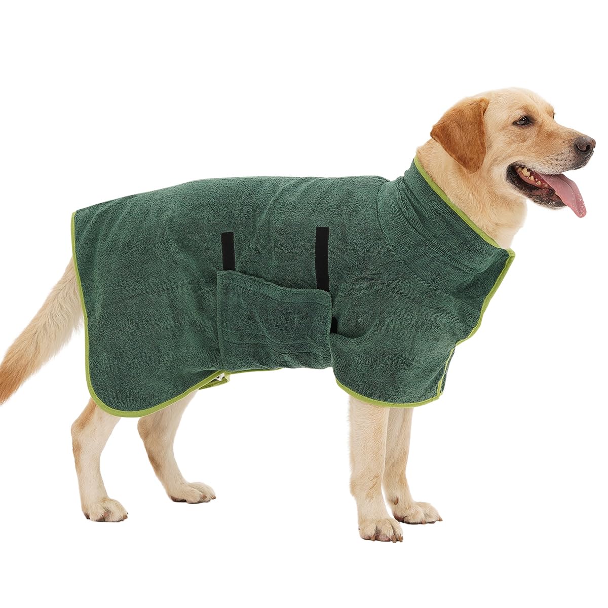 HezzLuv Super Absorbent Dog Bathrobe, Microfiber Dog Drying Coat, Pet Towel Robe for Small Medium & Large Dogs, Quick Dry Bath Towel, All-Season Dressing Gown (Green L)