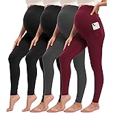 Siimcuzy 4 Pack Women’s Maternity Leggings with Pockets Over The Belly Pregnancy Workout Yoga Pants Activewear