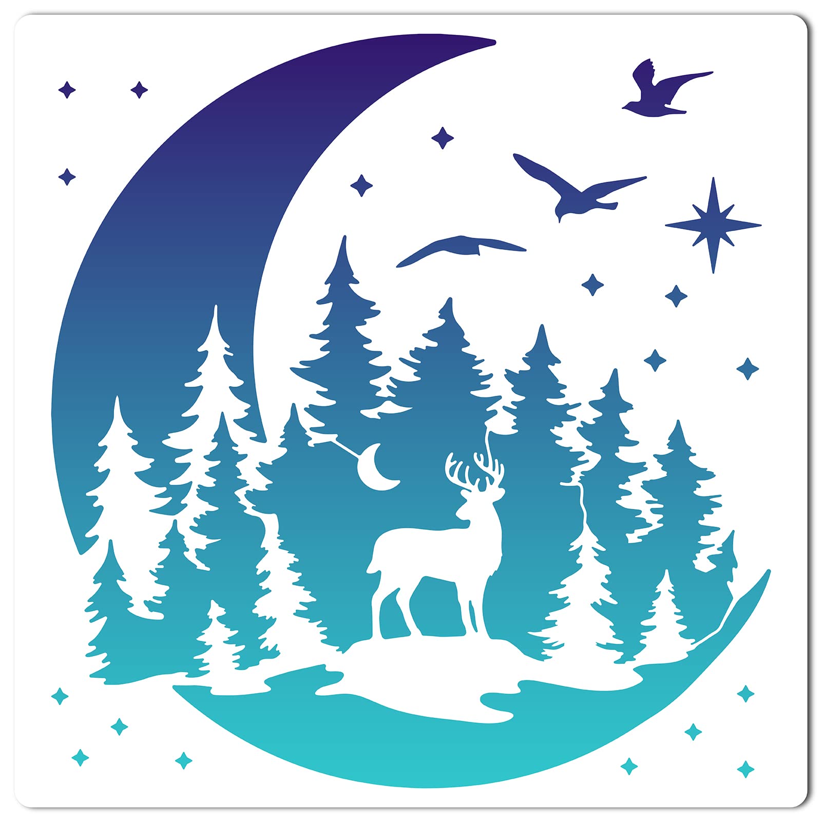GORGECRAFT 11.8 x 11.8 mas Reusable Hollow Out Elk Stencils Large Christmas Tree Moon Birds Star Forest Art Templates Deer Wood Burning Stencil Template for Painting on Wood Craft Floor Furniture Bag