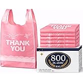 YoYoRain 800 Pack Pink Thank You T-Shirt Bags with Handles, 11"x6"x21" Durable HDPE Plastic Shopping Bags for Grocery, Retail, Takeout & Small Business