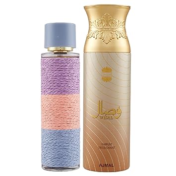 Maryaj Deuce Femme Eau De Parfum Floral Fruity Perfume 100ml for Women and Ajmal Wisal Deodorant Floral Musky Fragrance 200ml for Women + 2 Parfum Testers FREE