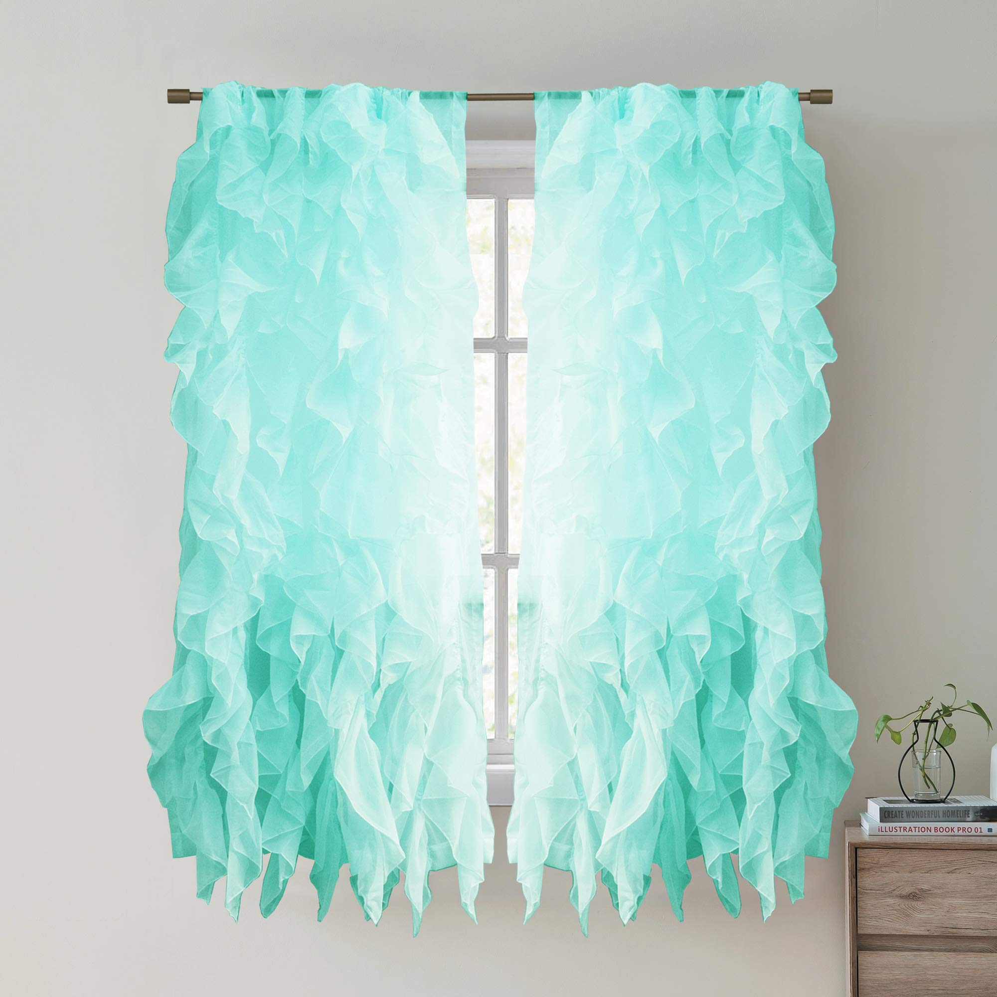 Sweet Home Collection Vertical Ruffled Waterfall Curtains, Polyester, Sea, 8" W x 8" L (Pack of 1) — image 1