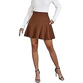 CASURESS Women's Corduroy Pleated Mini Skirt High Waist Skater A Line Short Skirts for Fall Winter Spring