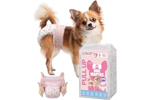 Dono Disposable Pull It Up Female Dog Diapers, 360° Stretchy Waist Puppy Diapers, Super-Absorbent Doggie Diapers with Rapid-Dry Technology Leak-Proof Design for Doggy in Heat Period, S 10 Pcs