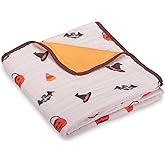 LollyBanks Muslin Baby Blanket 100% Organic Cotton, Muslin Quilt Lightweight, 6 Layers Soft Blanket Neutral, 47"x 47" Toddler Blankets for Girls and Boys (Pumpkin,Bat,Witch Hat/Halloween Print)