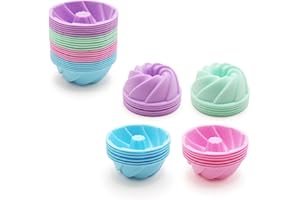 Tongjude 24 Piece Silicone Donut Mold, Non-Stick Mini Doughnut Cups, 2.5 Inch Spiral Grain Silicone Molds, Heat Resistant Bakeware for Bagel, Muffin, Jello and Cake Baking