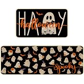 xuujdoppwul Happy Halloween Kitchen Rugs Set of 2,Spooky Ghost Kitchen Mats for Floor,Halloween Non Slip Washable Sink Laundry Rug Home Decor Doormat 17”x30”+17”x47”