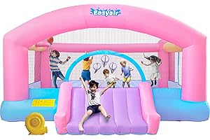 EASYAIR Large Bounce House for Big Kids, 14.8 x 14.5 FT Inflatable Bouncer Jumper Slide with 650W Blower, Basketball Hoop, Throw Ball Game, Ball Pits (Pink Large Bouncer)