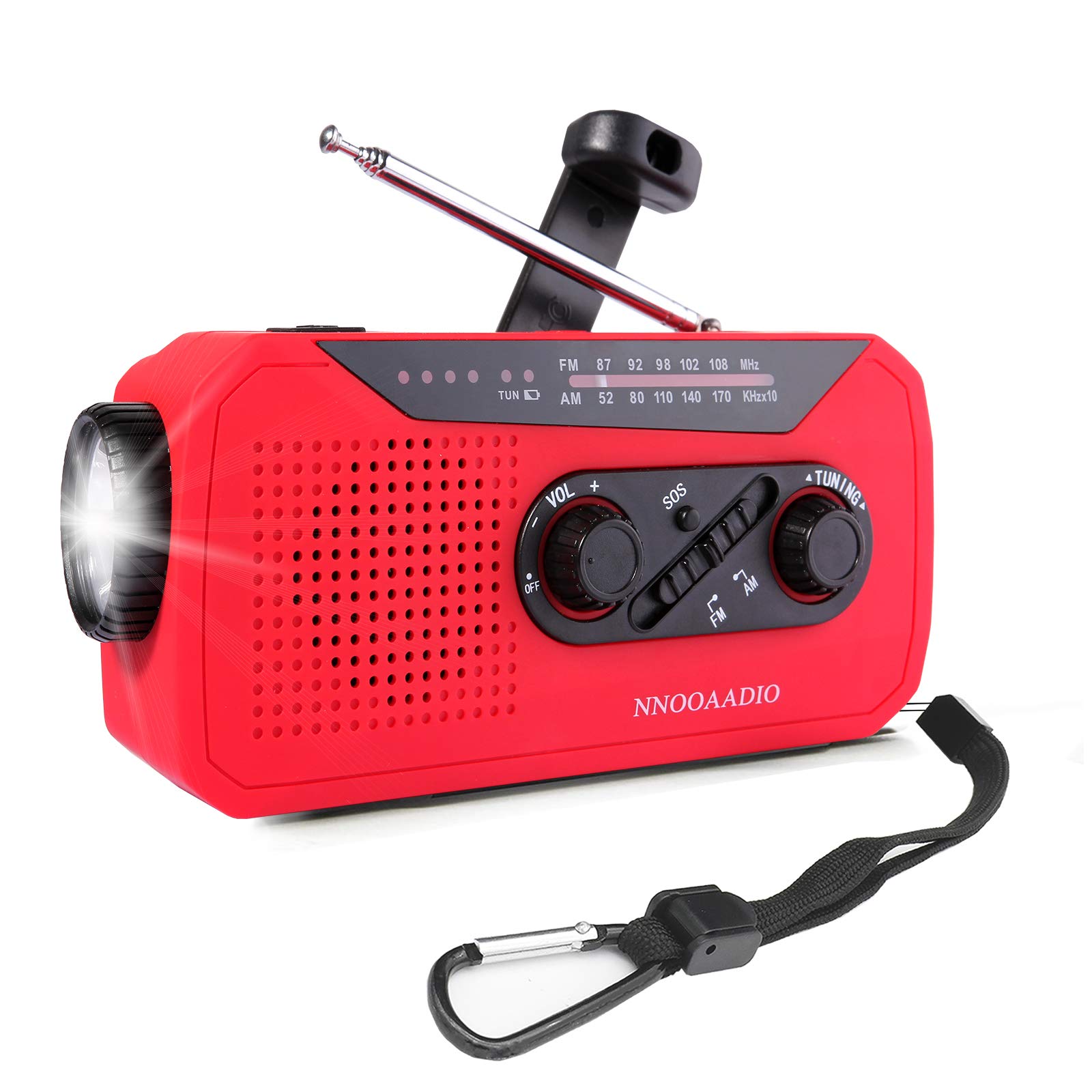 Wind Up Radio, Emergency Solar Crank Powered AM/FM Weather Radio, with Portable 2000mAh Power Bank, SOS Alarm, Headphone Jack, Bright Flashlight for Household and Outdoor Camping, Hiking