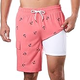 BRISIRA Mens Swim Trunks Bathing Suit 9 Inch Inseam Compression Liner Beach Long Board Shorts Swimsuit Anti-Chafe Quick Dry